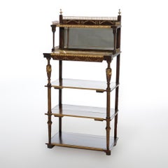 Antique French Rosewood Marble & Ormolu Mirrored Five Shelf Stand  c1880
