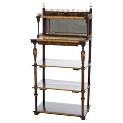 Antique French Rosewood Marble & Ormolu Mirrored Five Shelf Stand  c1880