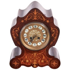 Antique French Rosewood Marquetry Inlaid 8 Day Mantel Clock