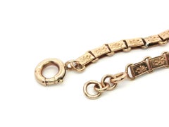 Antique French Rosy Yellow Gold Hand Engraved Panel Link Pair of 2 Bracelets