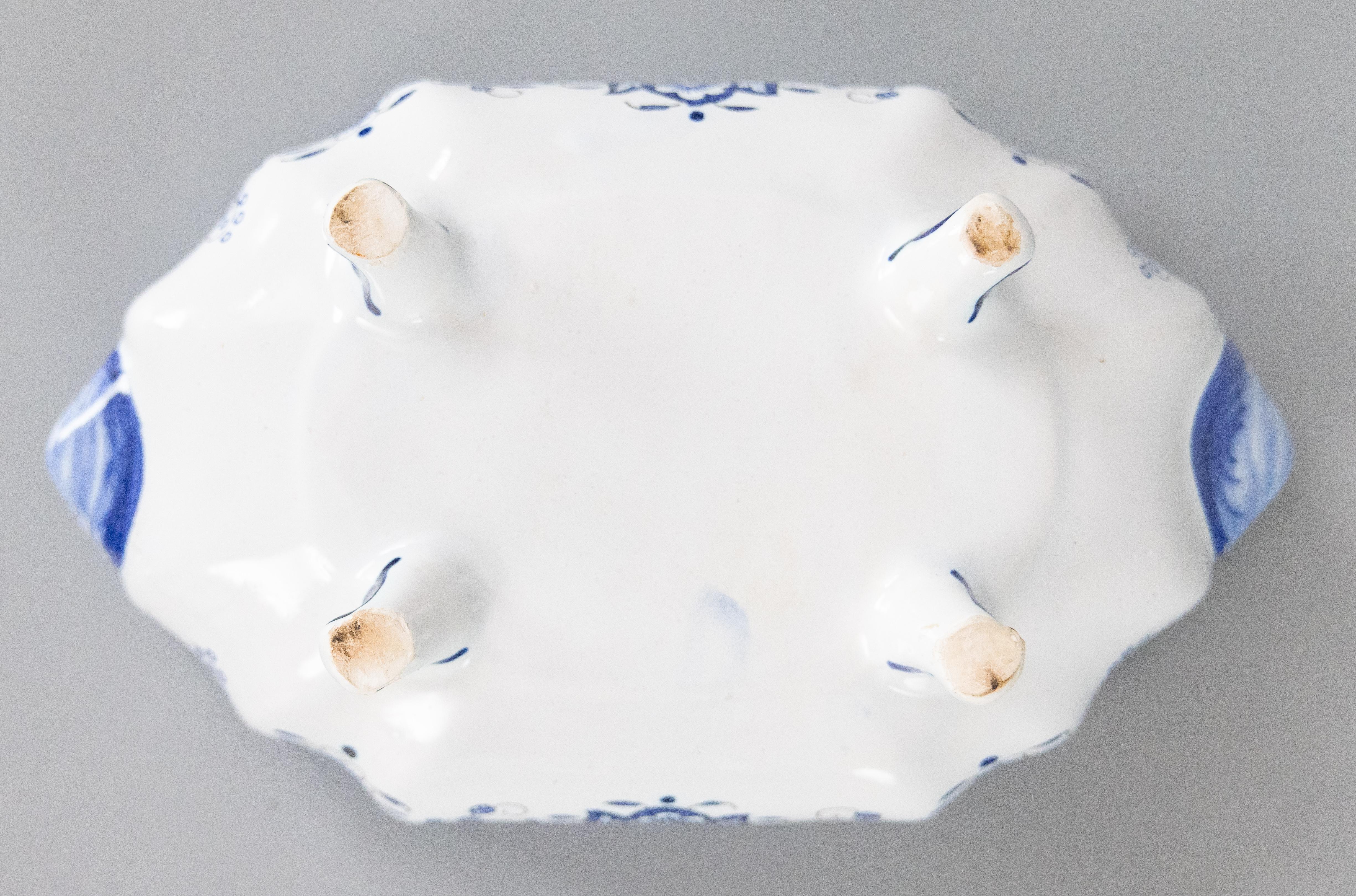 Antique French Rouen Faience Blue & White Tureen, circa 1900 For Sale 4