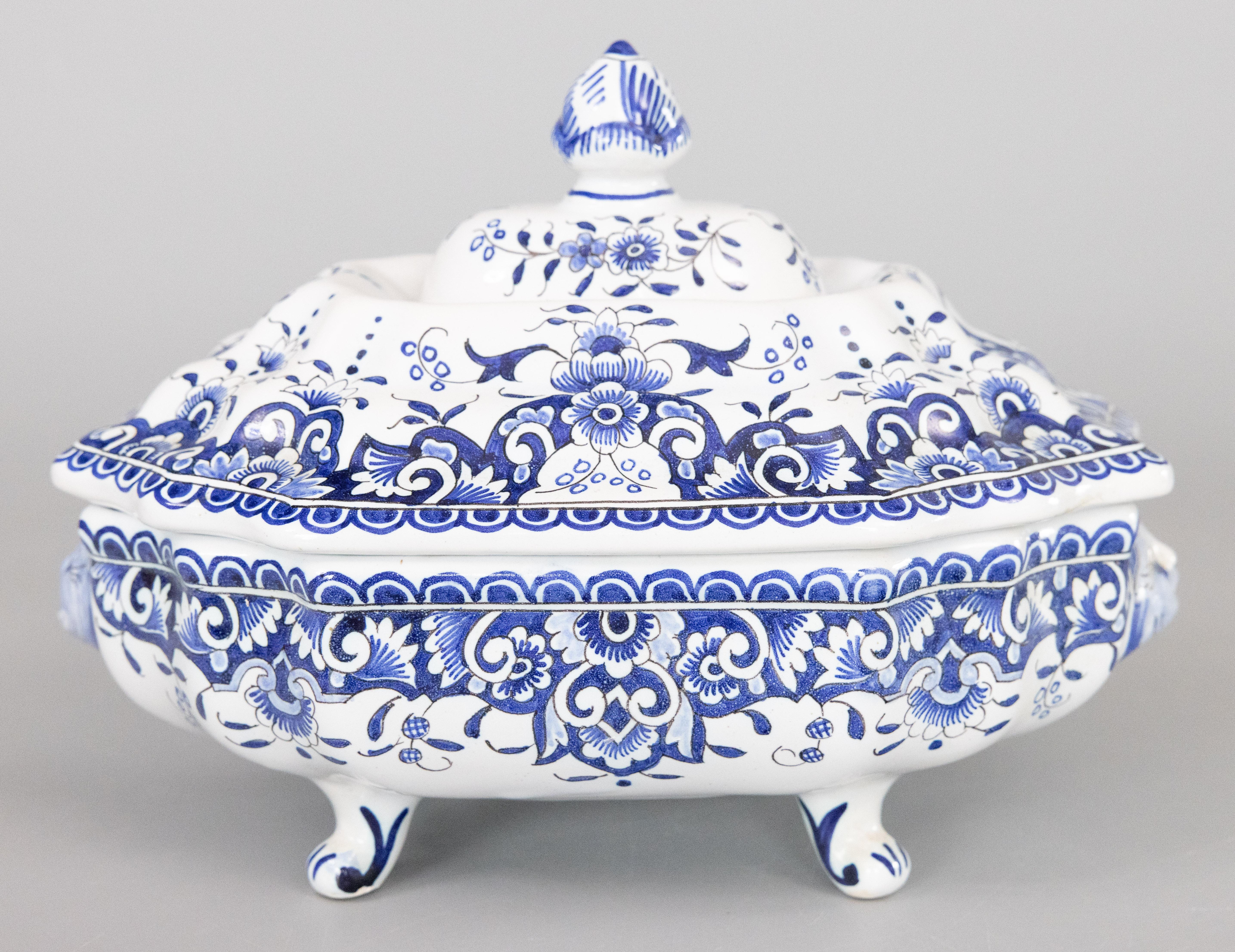 Antique French Rouen Faience Blue & White Tureen, circa 1900 For Sale 5