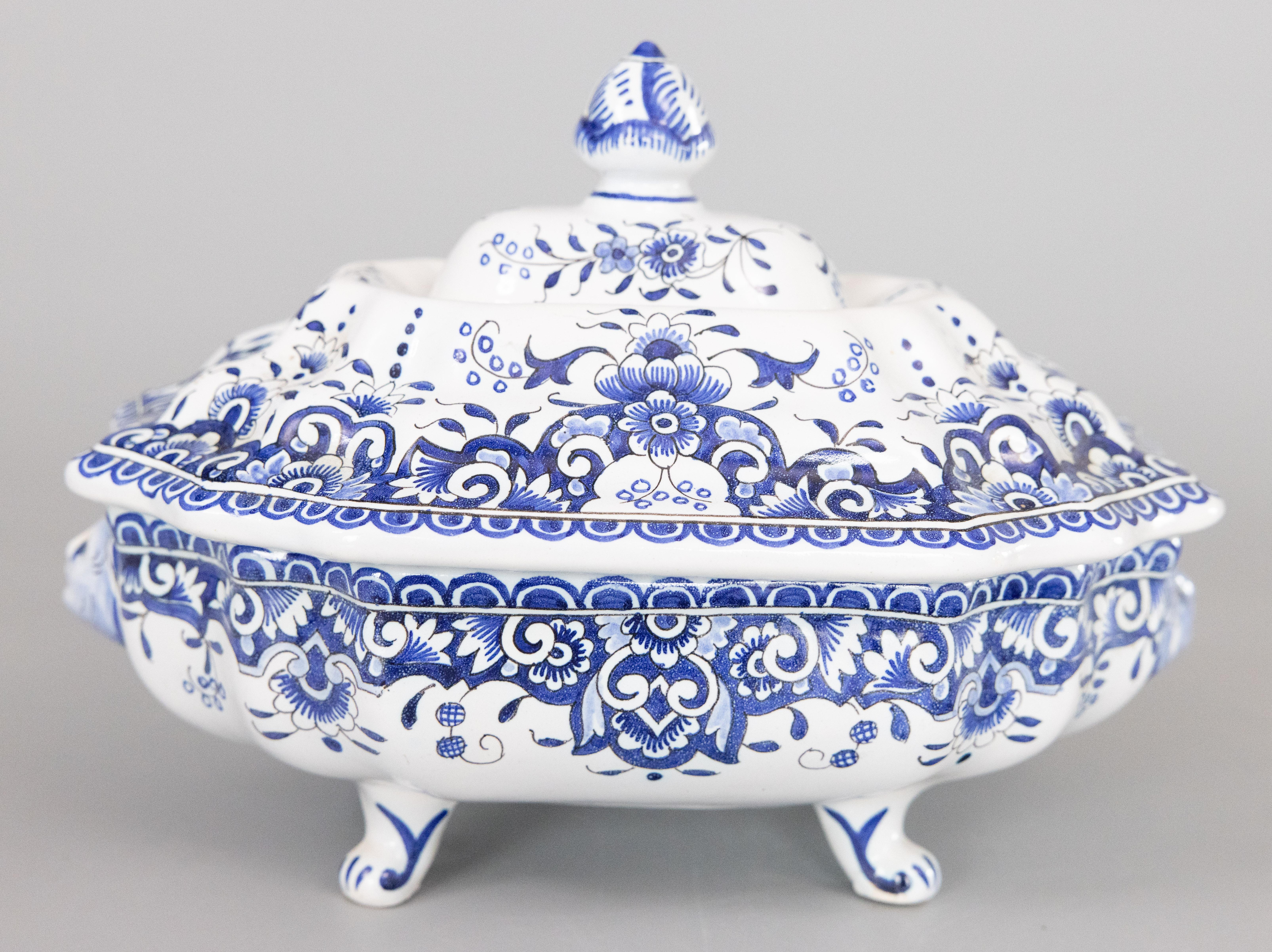 Antique French Rouen Faience Blue & White Tureen, circa 1900 In Good Condition For Sale In Pearland, TX