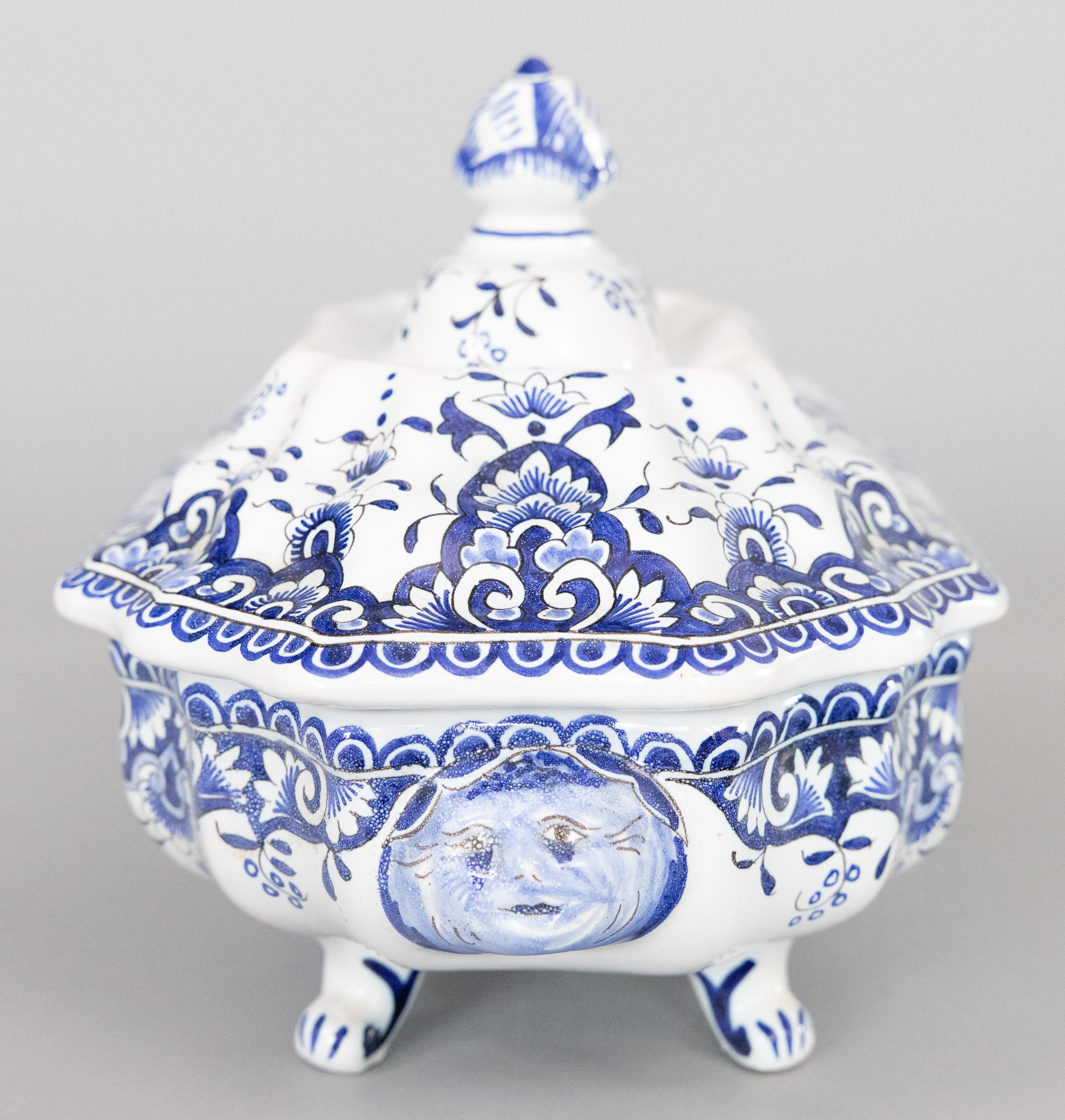 20th Century Antique French Rouen Faience Blue & White Tureen, circa 1900 For Sale