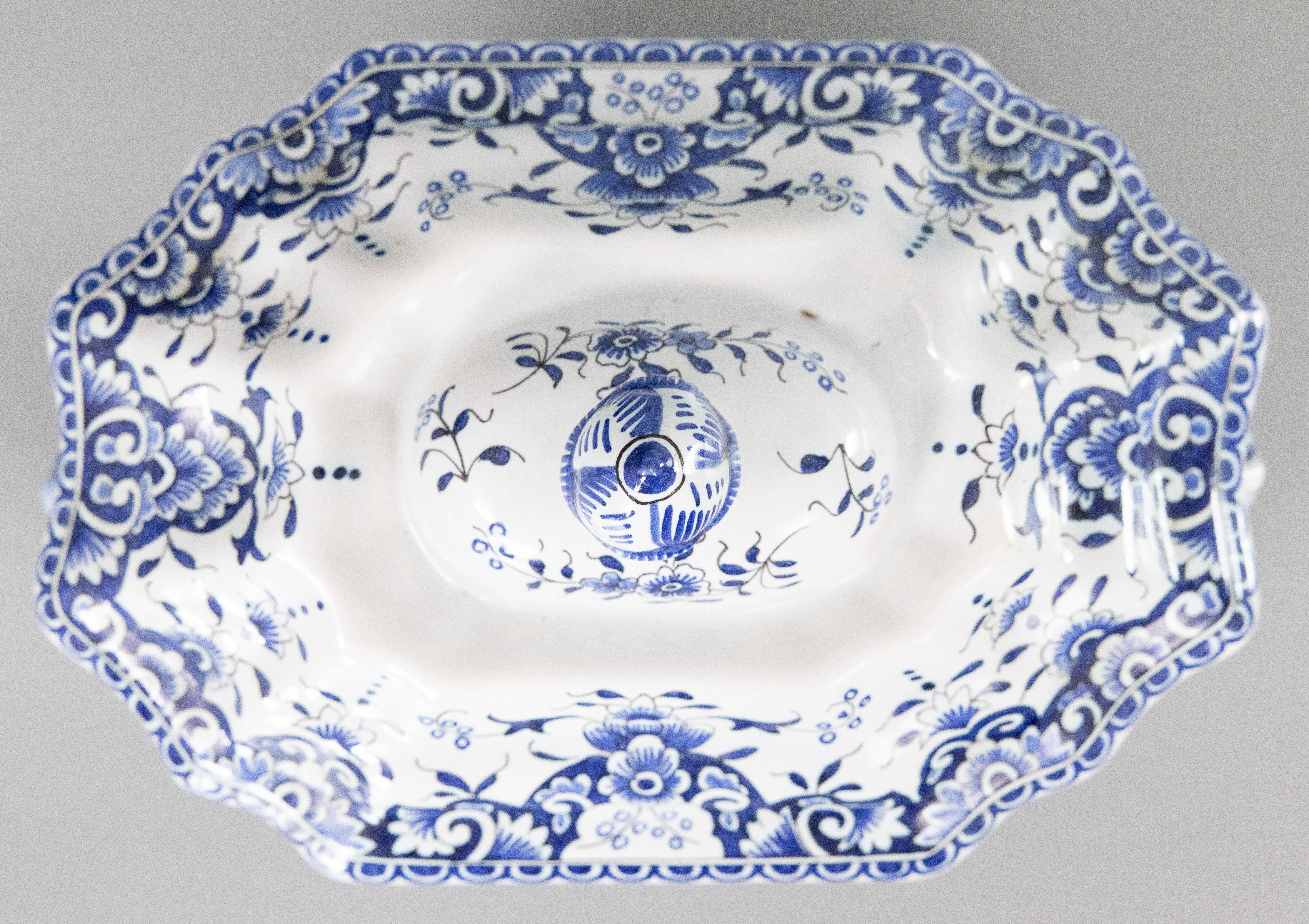 Ceramic Antique French Rouen Faience Blue & White Tureen, circa 1900 For Sale