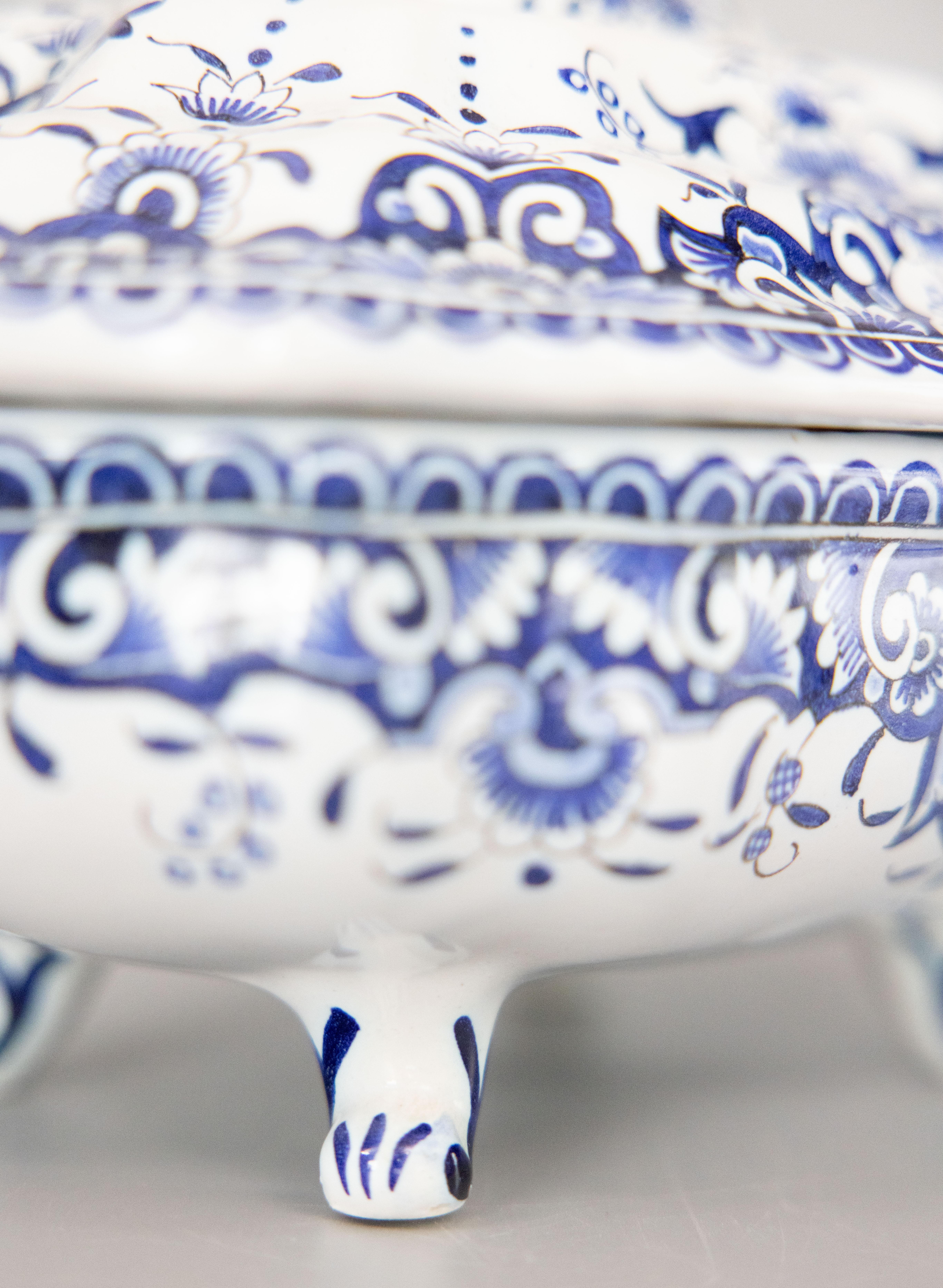 Antique French Rouen Faience Blue & White Tureen, circa 1900 For Sale 2