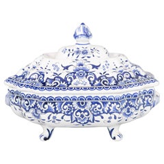 Antique French Rouen Faience Blue & White Tureen, circa 1900