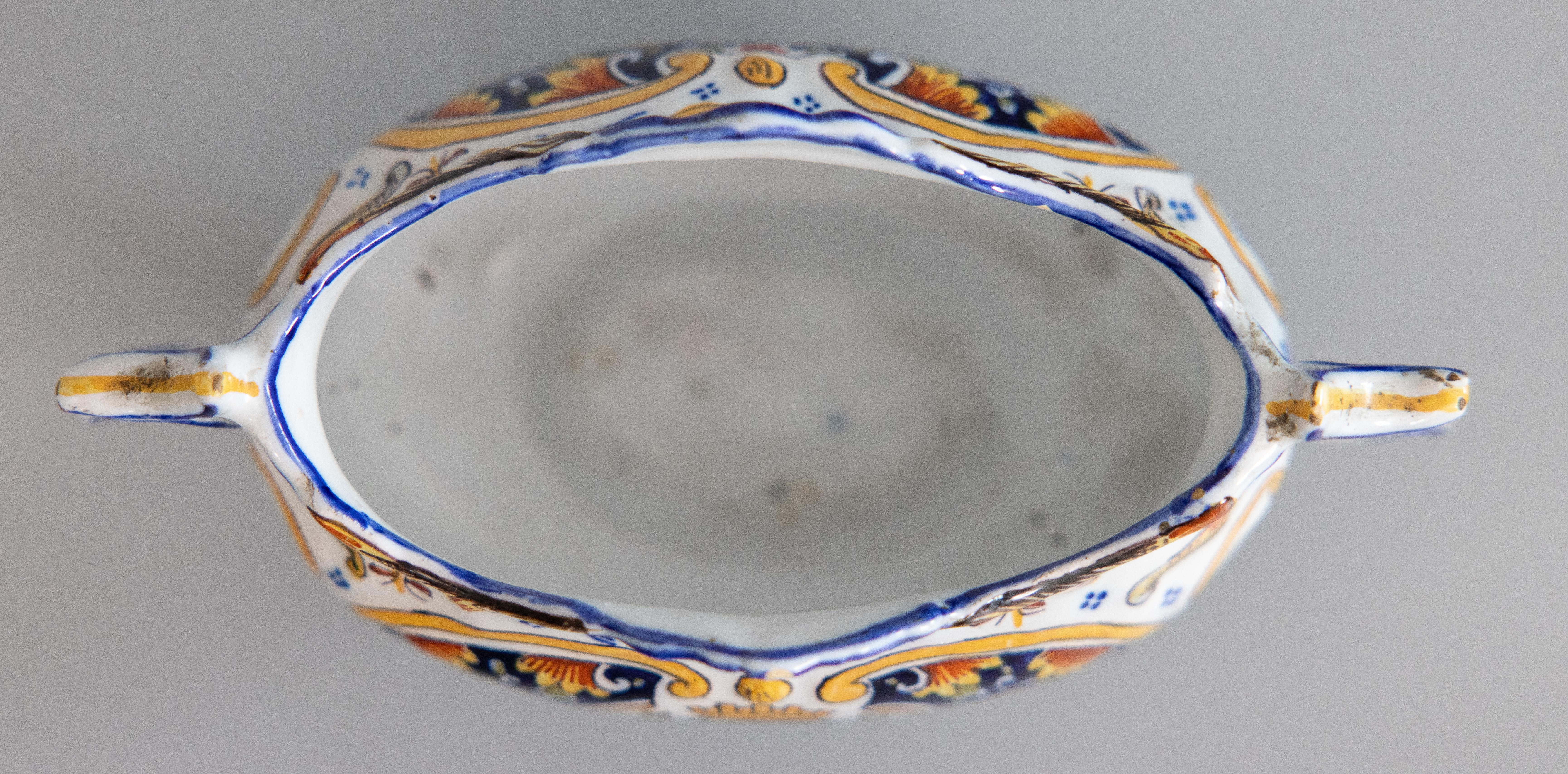 Antique French Rouen Faience Jardiniere Cachepot, circa 1900 In Good Condition For Sale In Pearland, TX