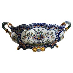 Antique French Rouen Faience Jardiniere Cachepot – Hand-Painted Masterpiece