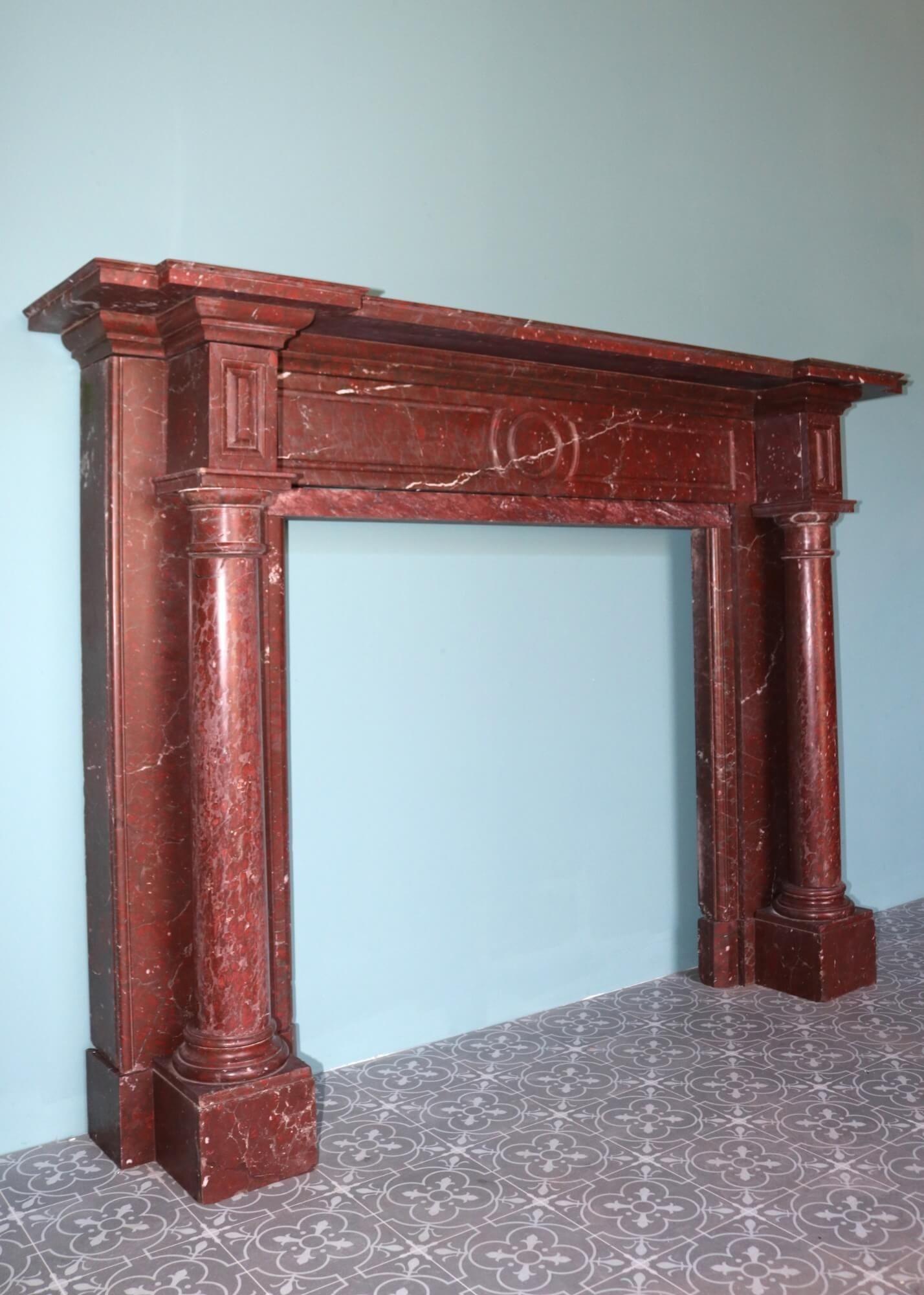 Antique French Rouge Griotte Marble Fire Mantel In Fair Condition For Sale In Wormelow, Herefordshire