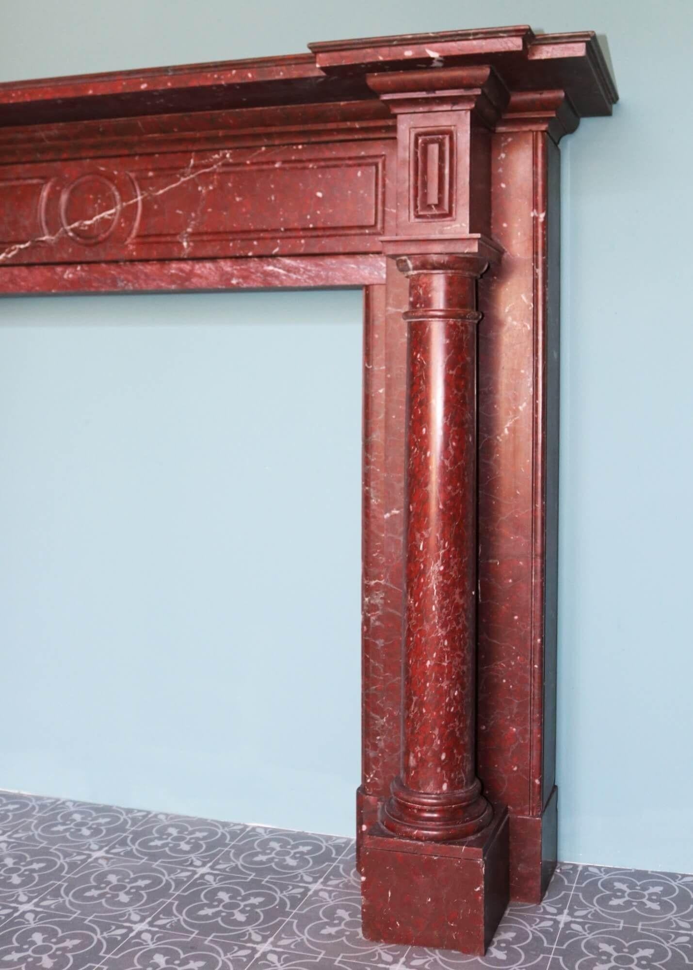 19th Century Antique French Rouge Griotte Marble Fire Mantel For Sale