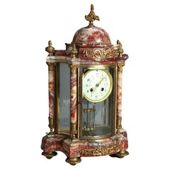 Antique French Rouge Marble Mosque Form Portico Clock Circa 1870