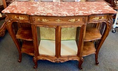 Antique French Rouge Marble-Top Walnut Buffet with Glass Doors, Circa 1890-1910