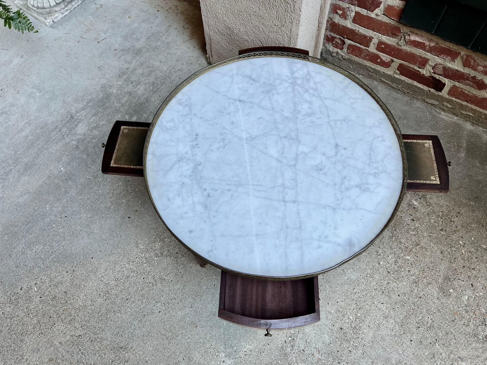 Antique French Tavolino Bouillotte Rotondo Marmo Bianco Stile Luigi XVI Gueridon in vendita 4