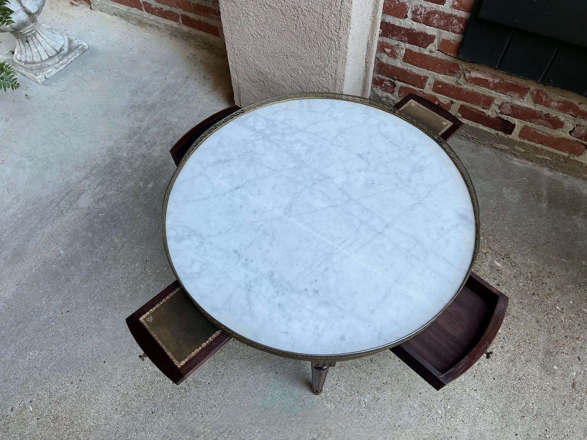 Antique French Tavolino Bouillotte Rotondo Marmo Bianco Stile Luigi XVI Gueridon in vendita 11