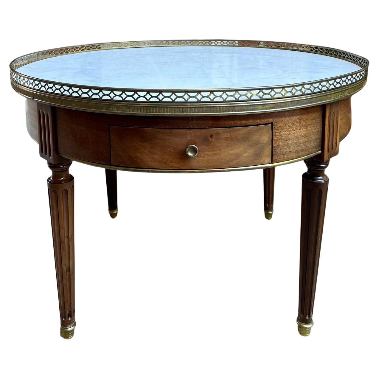 Antique French Tavolino Bouillotte Rotondo Marmo Bianco Stile Luigi XVI Gueridon in vendita