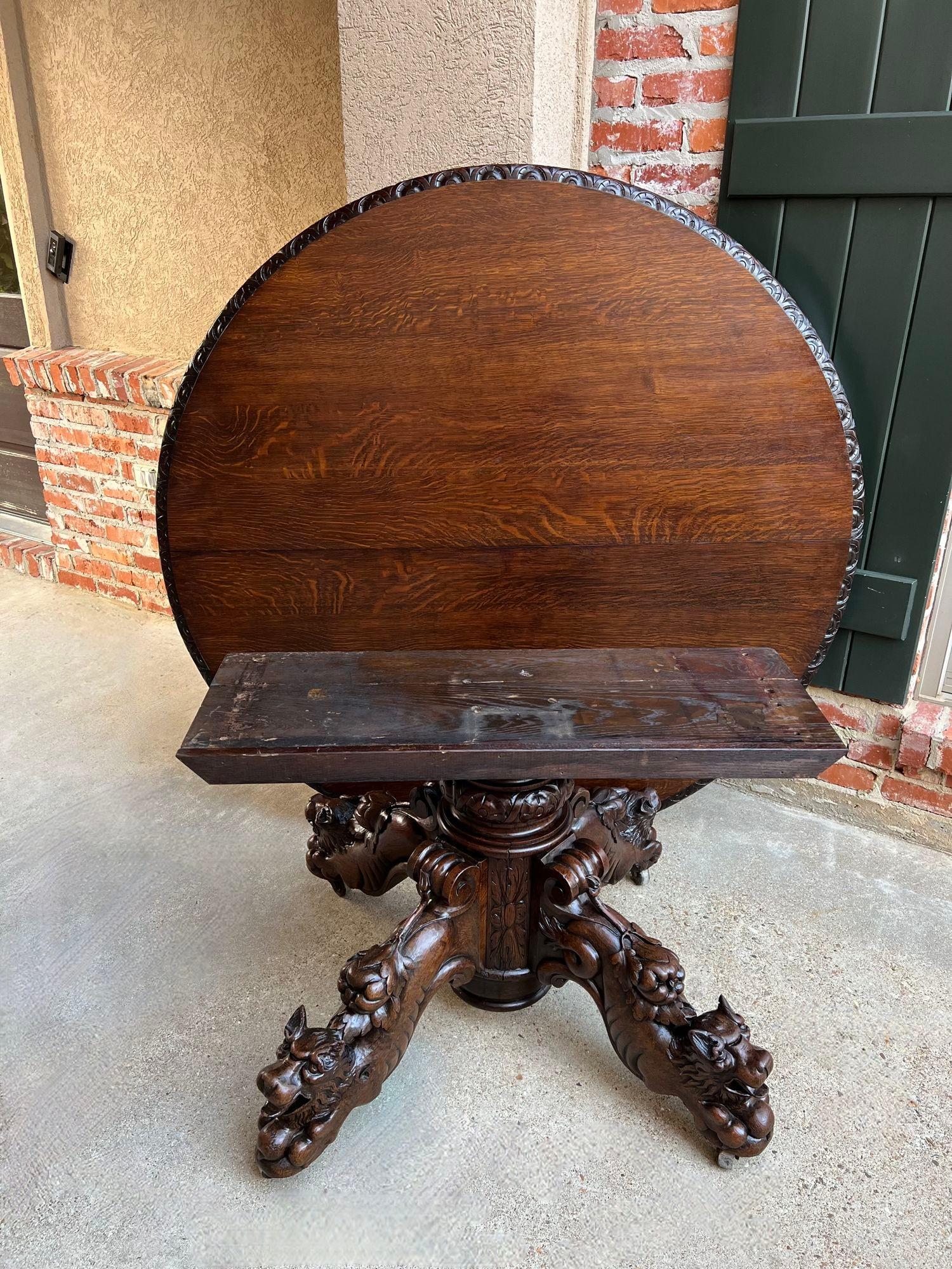Antique French ROUND Dining Hunt Game Table Carved Oak Black Forest Pedestal For Sale 5