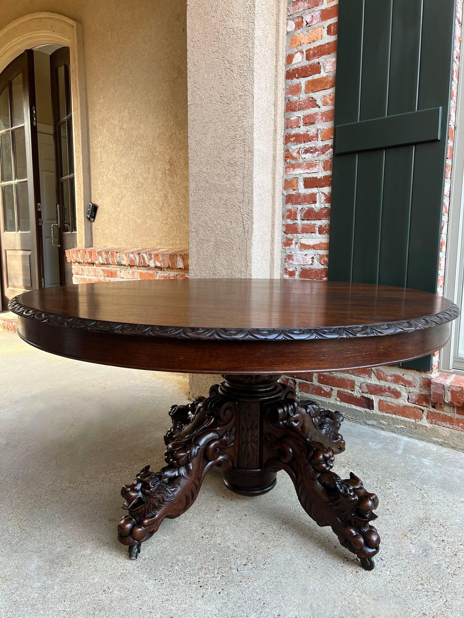Antique French ROUND Dining Hunt Game Table Carved Oak Black Forest Pedestal For Sale 5