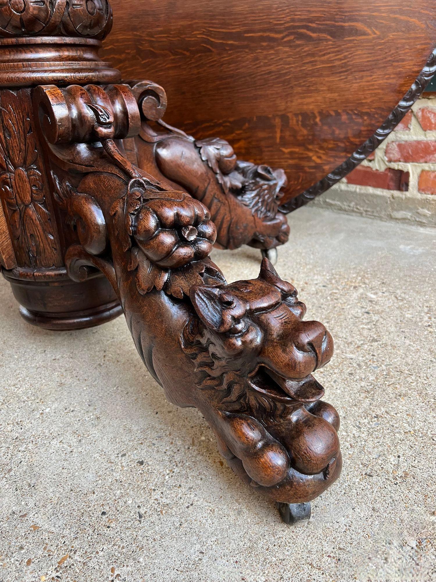 Antique French ROUND Dining Hunt Game Table Carved Oak Black Forest Pedestal For Sale 10