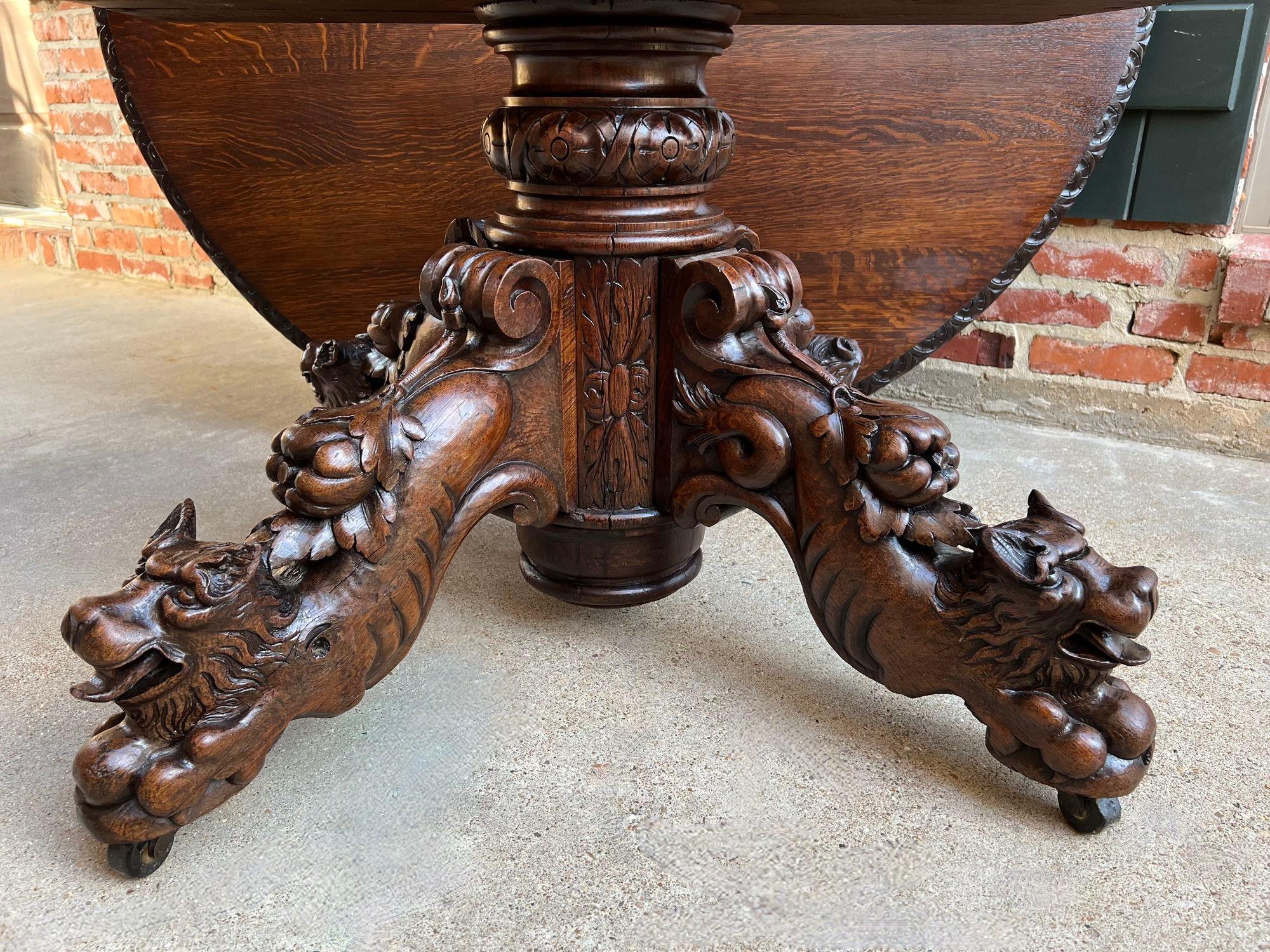 Antique French ROUND Dining Hunt Game Table Carved Oak Black Forest Pedestal For Sale 1