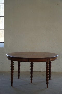 Antique French Round Dining Table in Mahogany with 3 Leafs, 19th Century