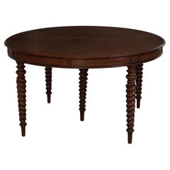 Antique French Round Dining Table in Mahogany with 3 Leafs, 19th Century