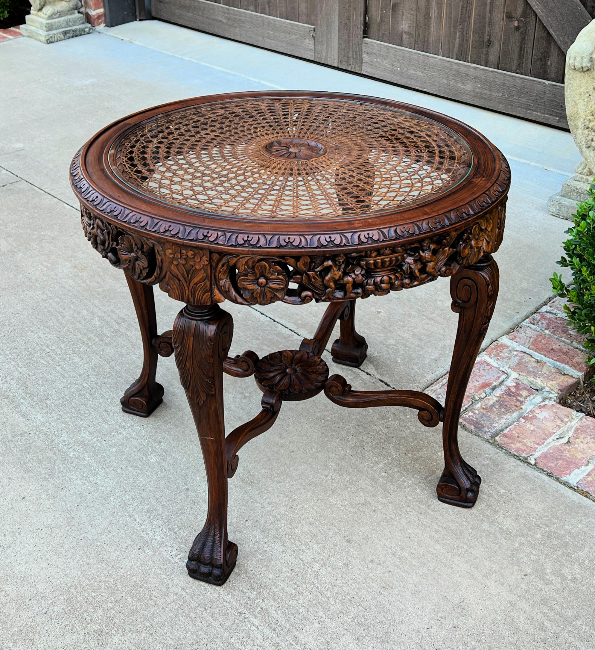 Antique French Round End Table Occasional Bed Table Caned Glass Top Walnut 19c For Sale 6