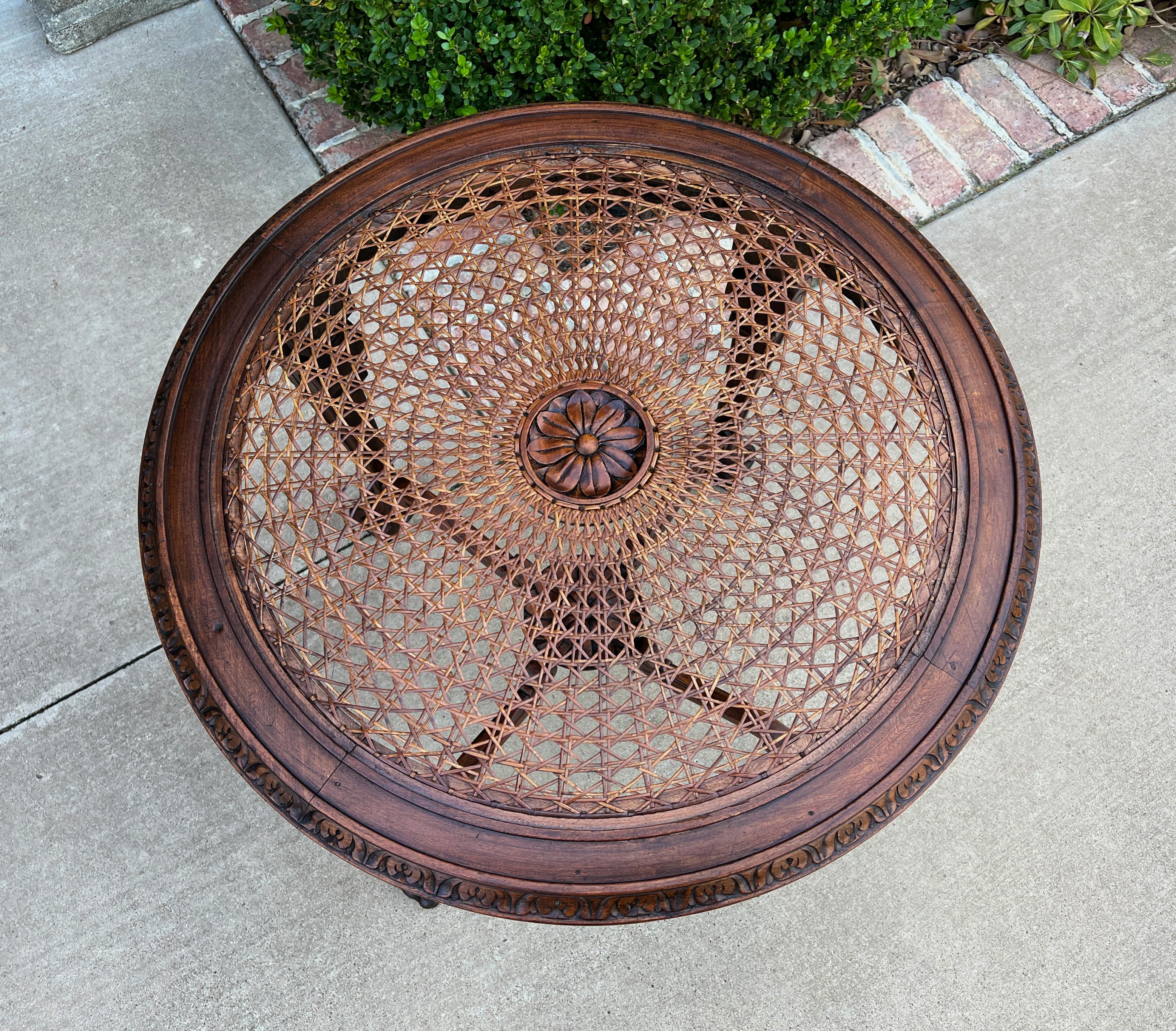 Antique French Round End Table Occasional Bed Table Caned Glass Top Walnut 19c 8