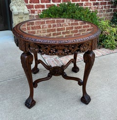 Antique French Round End Table Occasional Bed Table Caned Glass Top Walnut 19c