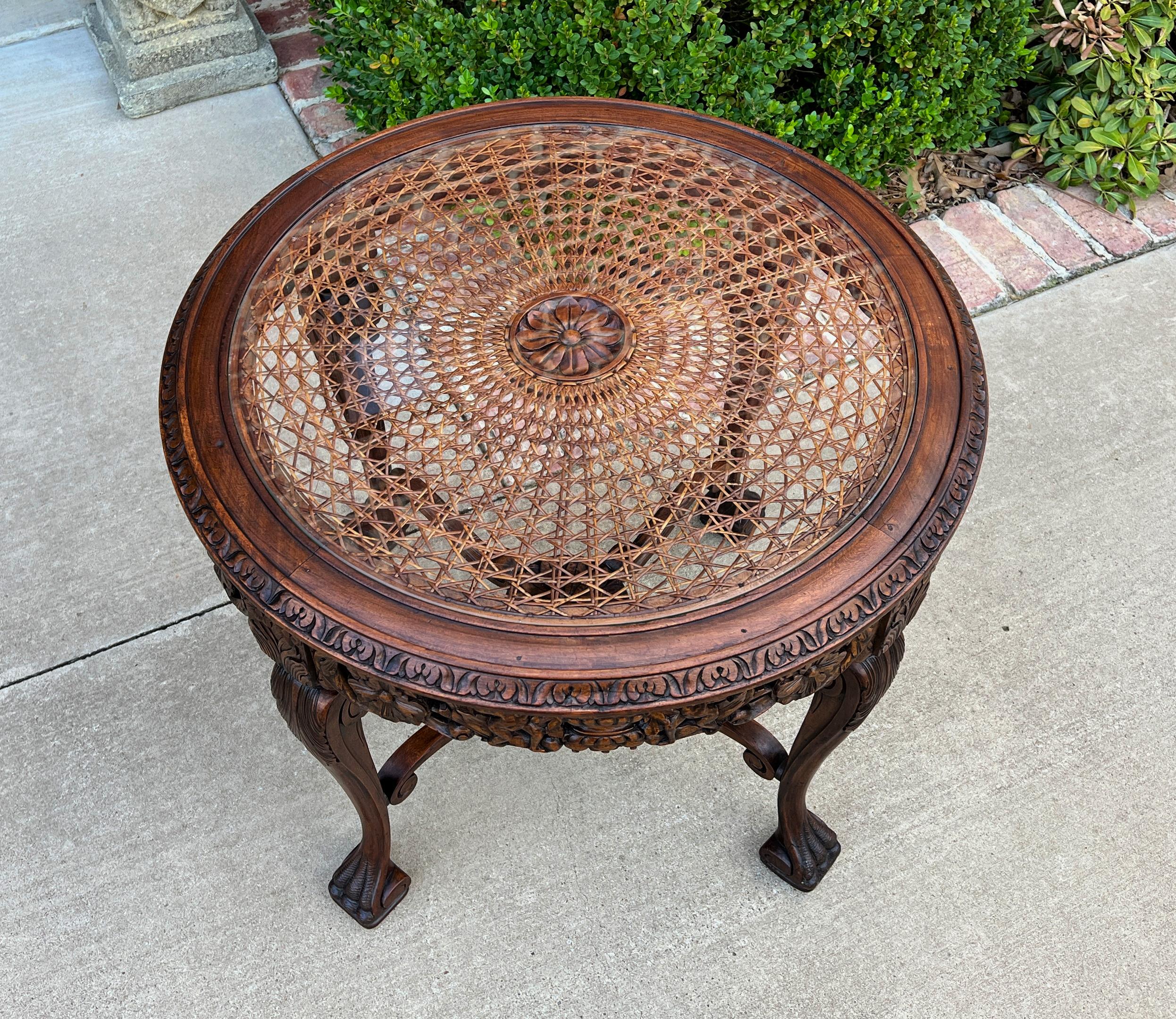 19th Century Antique French Round End Table Occasional Bed Table Caned Glass Top Walnut 19c For Sale