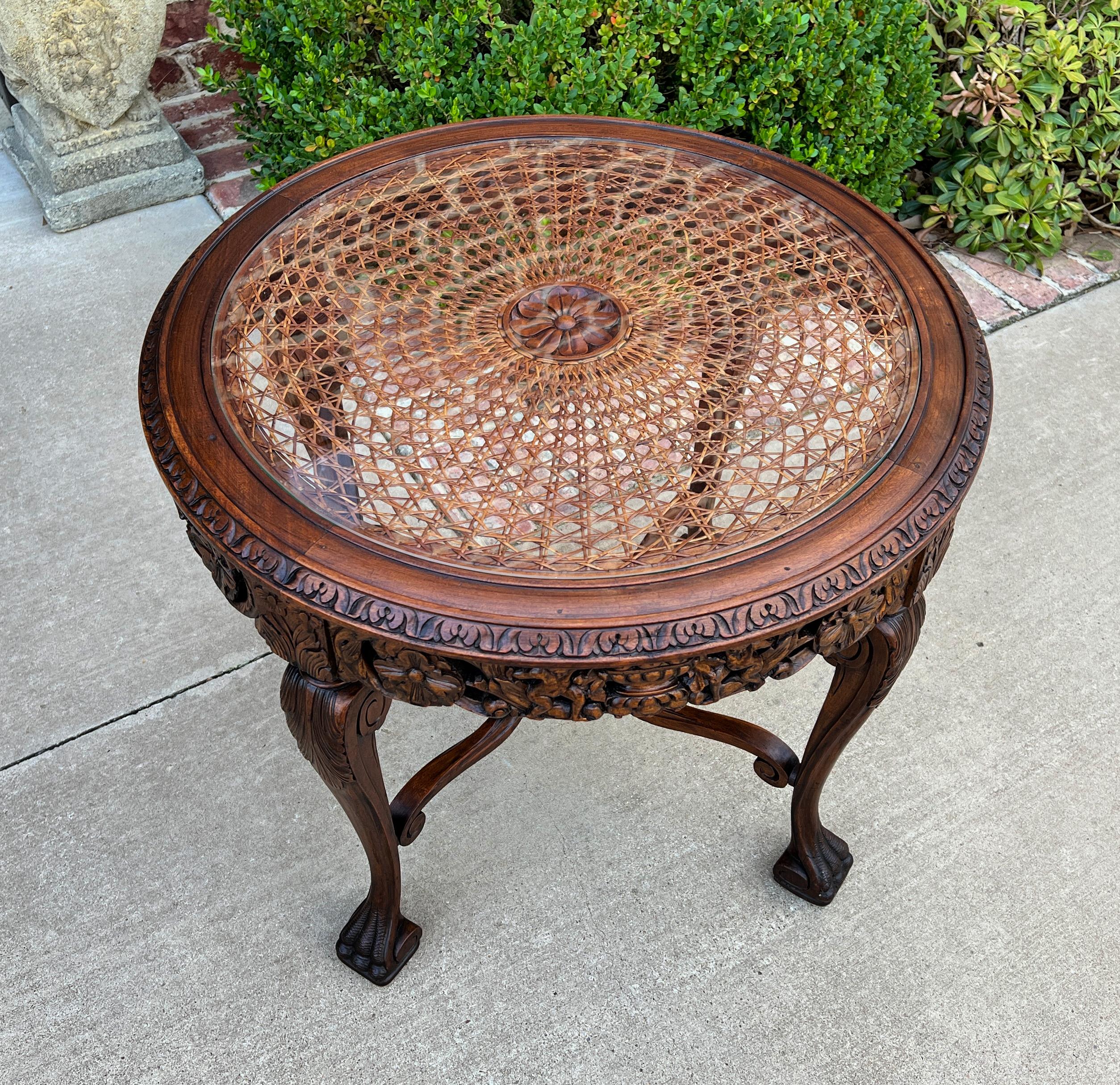 Antique French Round End Table Occasional Bed Table Caned Glass Top Walnut 19c For Sale 3