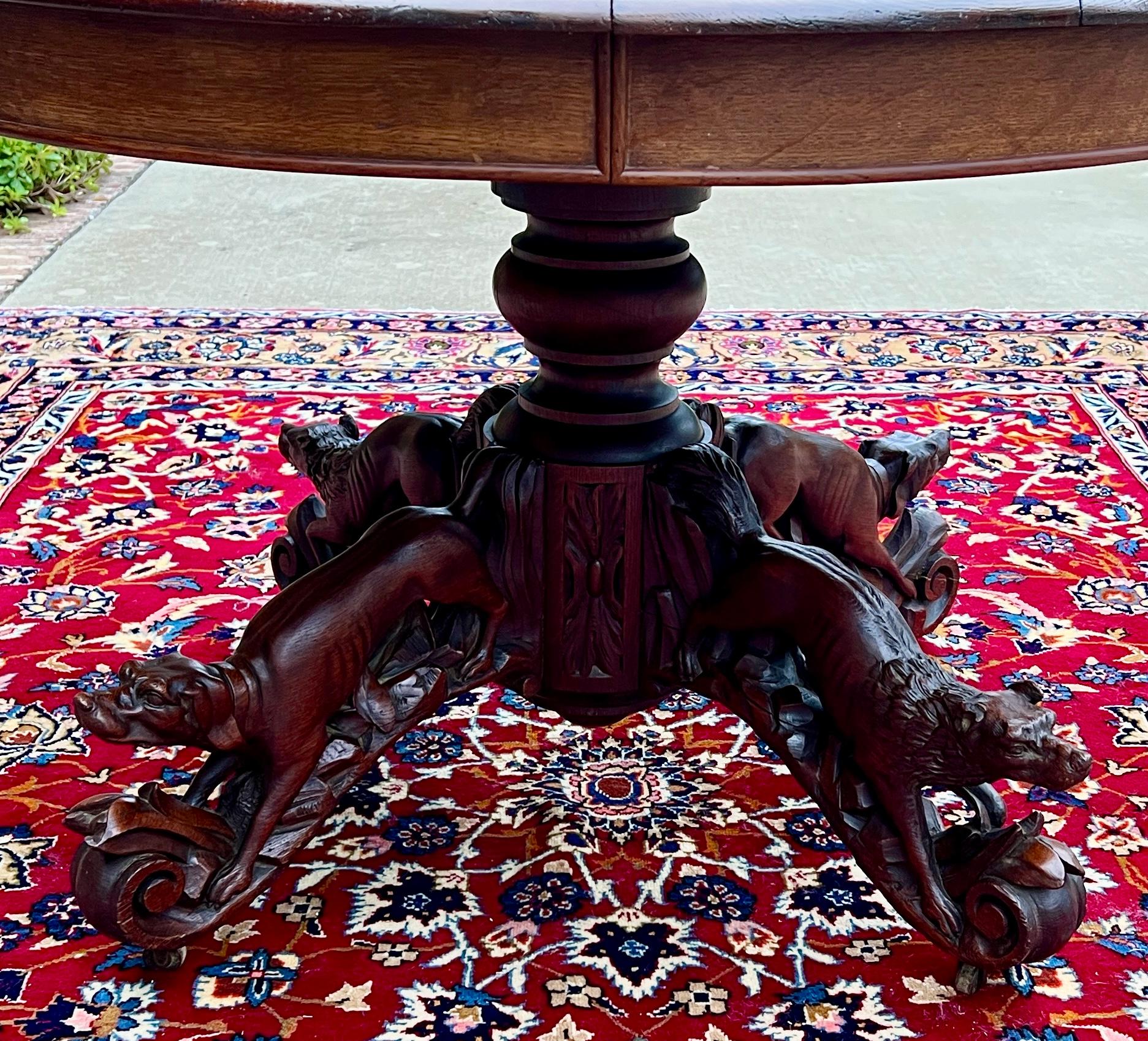 Antique French Round Game Card Dining Table Pedestal Oak HUNT Renaissance 19thC 5