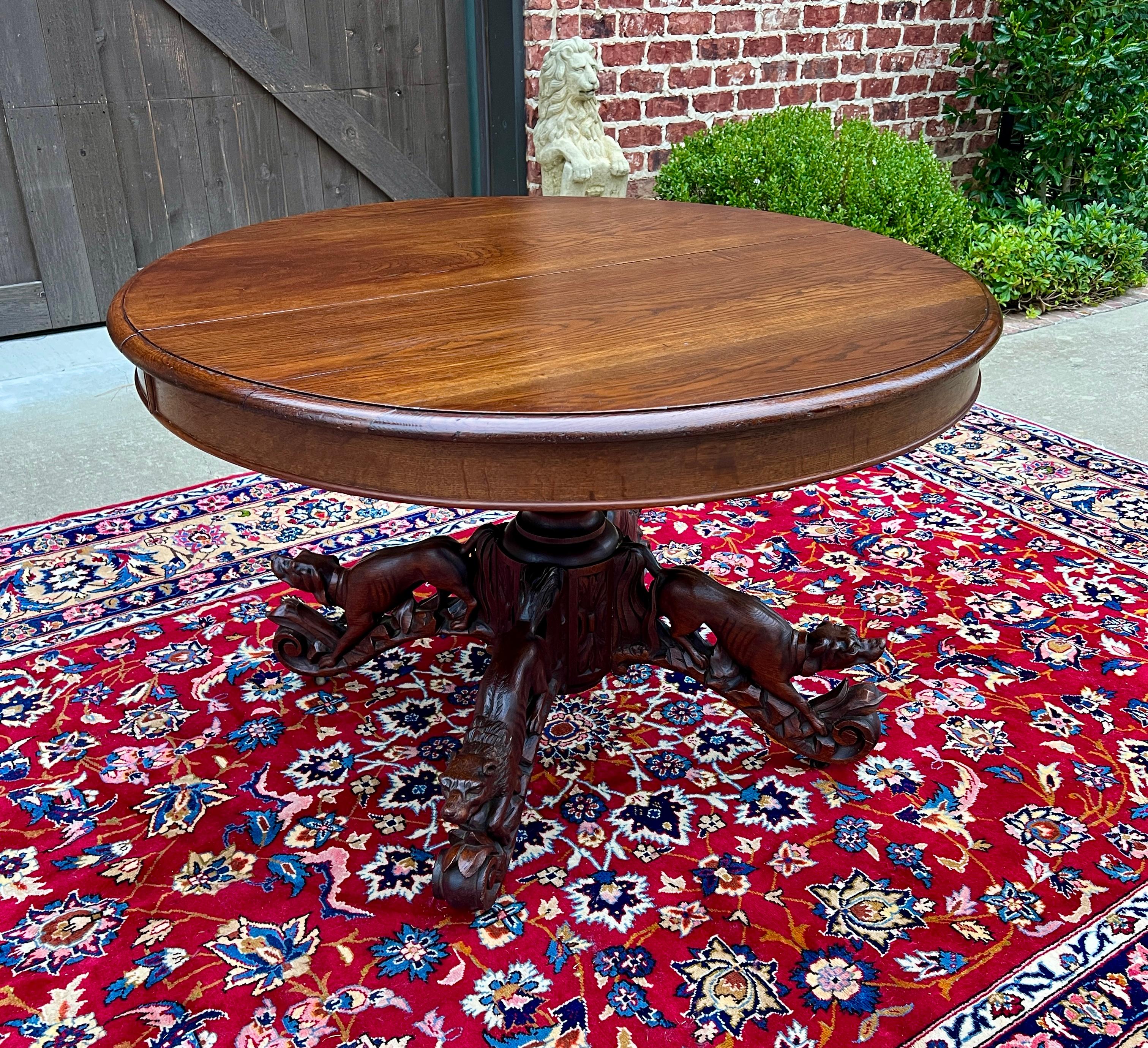 Antique French Round Game Card Dining Table Pedestal Oak HUNT Renaissance 19thC 7