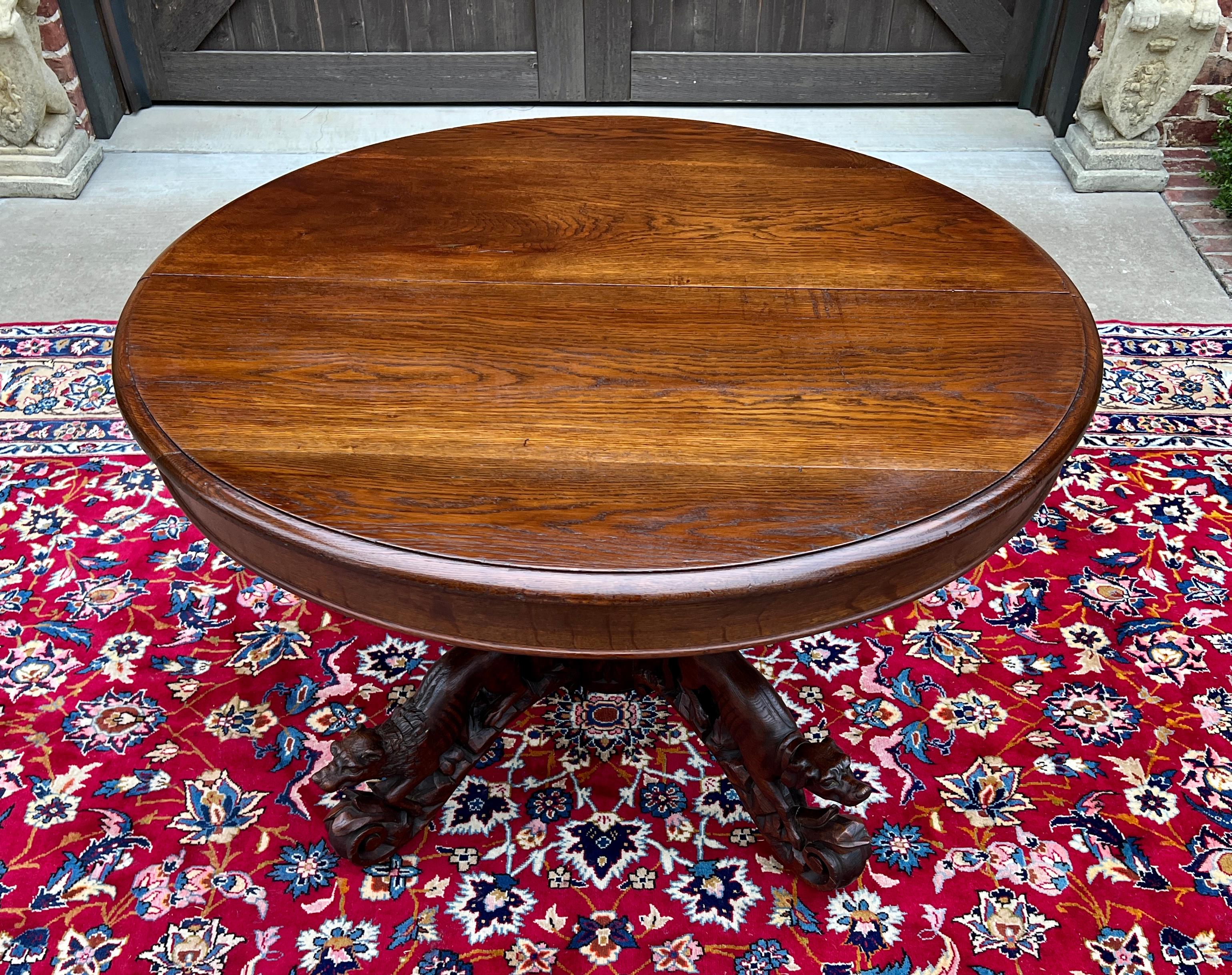 Antique French Round Game Card Dining Table Pedestal Oak HUNT Renaissance 19thC 9