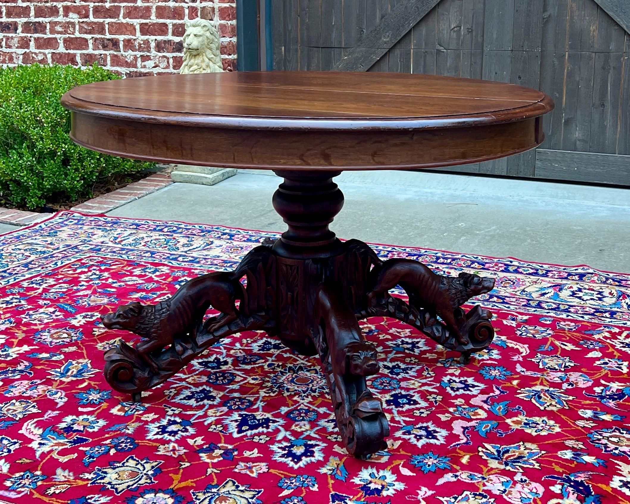 Antique French Round Game Card Dining Table Pedestal Oak HUNT Renaissance 19thC 10