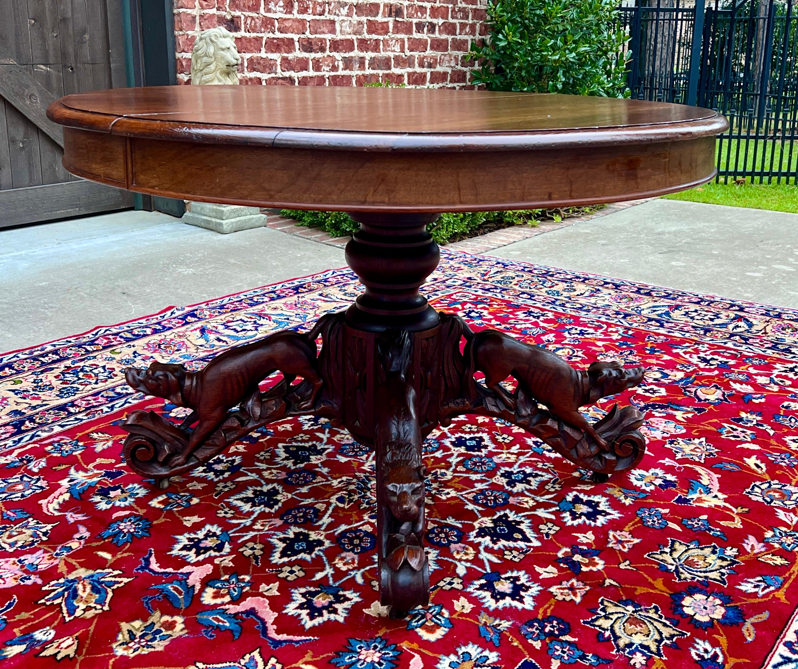 Antique French Round Game Card Dining Table Pedestal Oak HUNT Renaissance 19thC 11