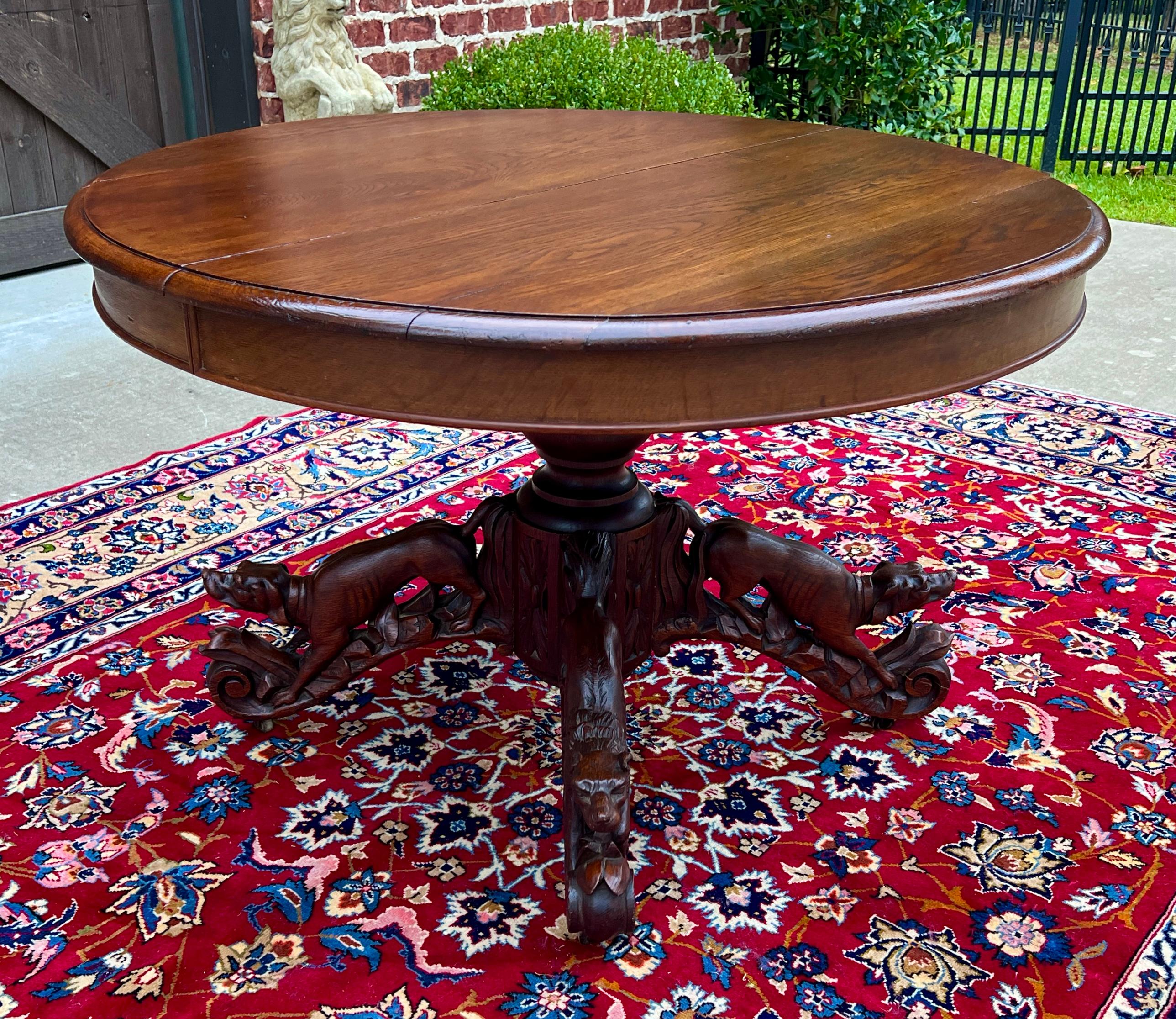 Antique French Round Game Card Dining Table Pedestal Oak HUNT Renaissance 19thC 12