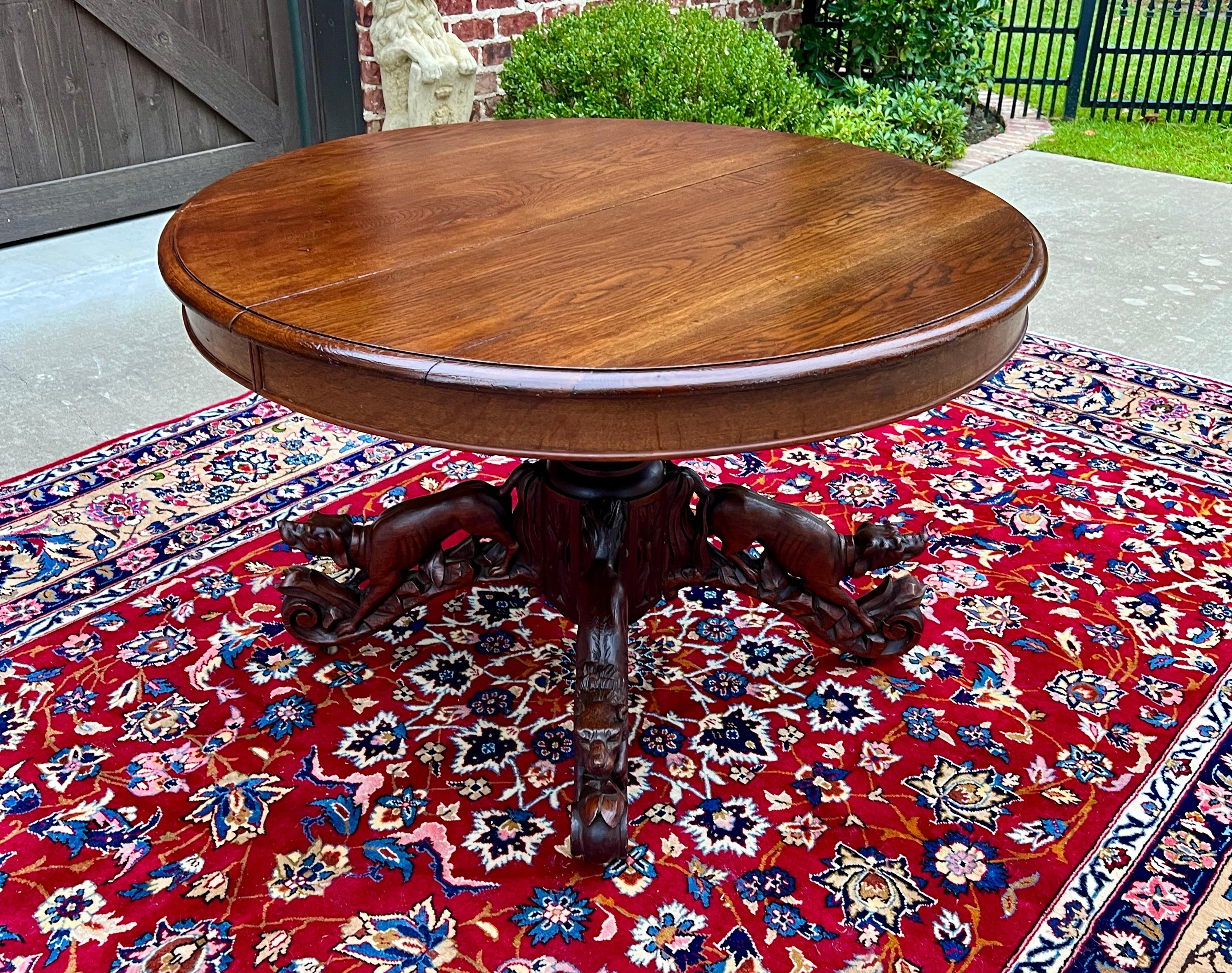 Carved Antique French Round Game Card Dining Table Pedestal Oak HUNT Renaissance 19thC
