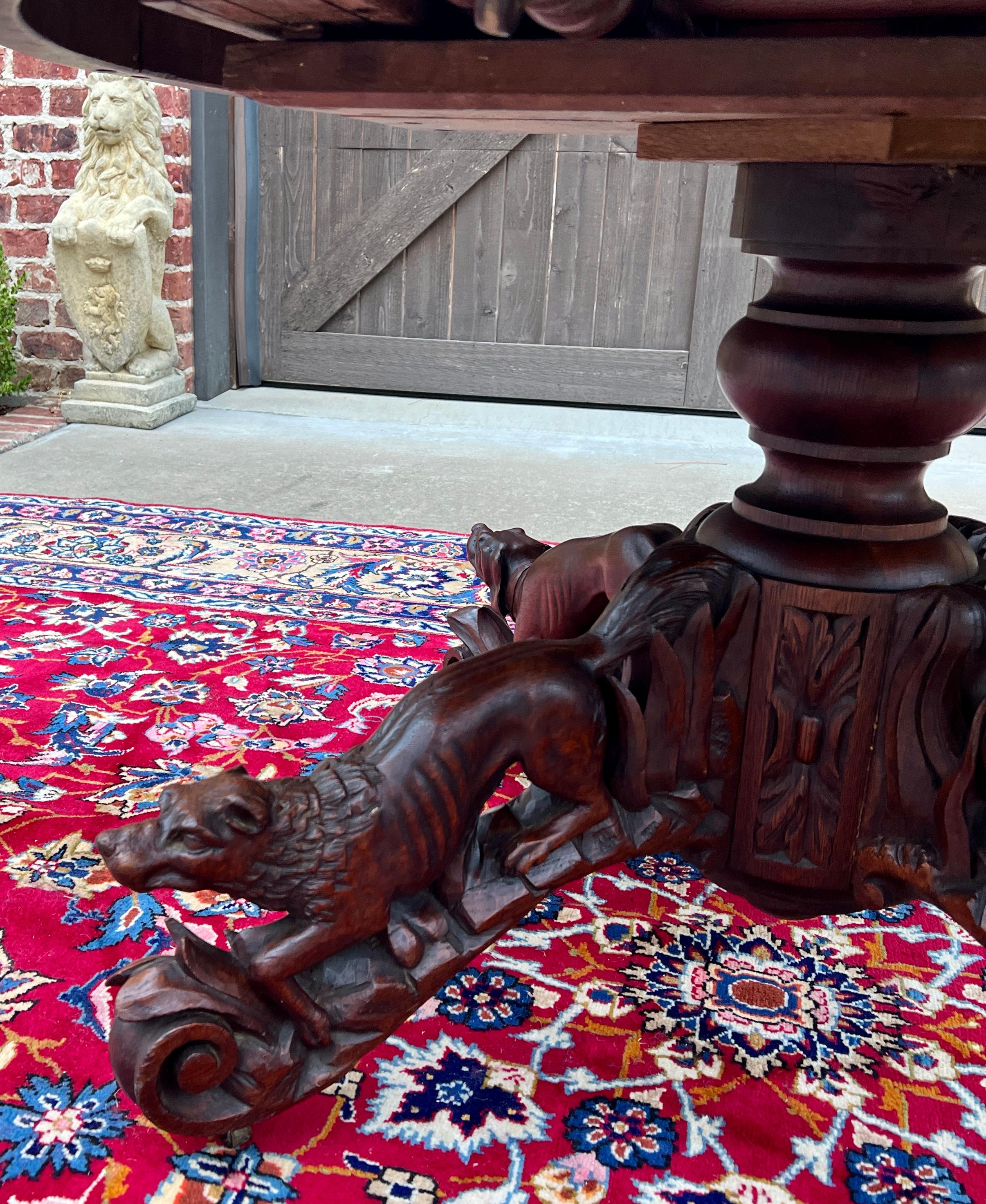 Late 19th Century Antique French Round Game Card Dining Table Pedestal Oak HUNT Renaissance 19thC
