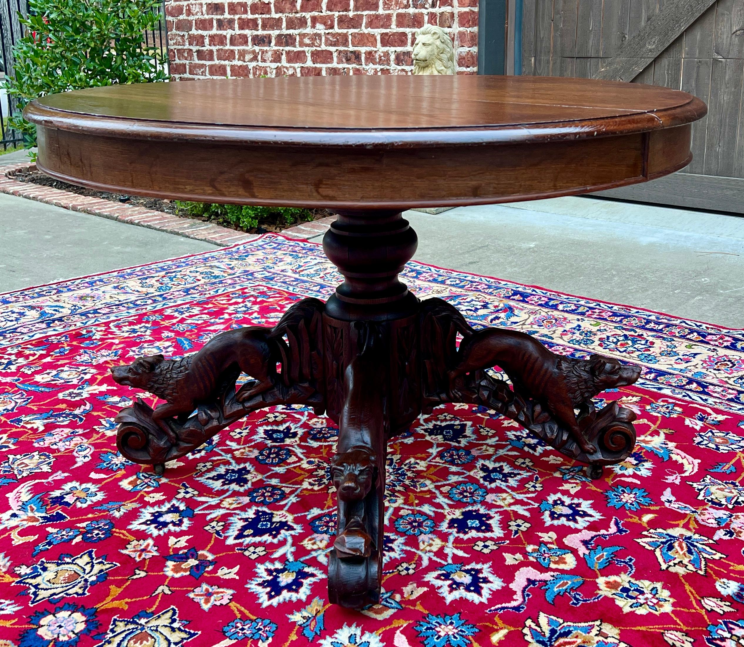 Antique French Round Game Card Dining Table Pedestal Oak HUNT Renaissance 19thC 1