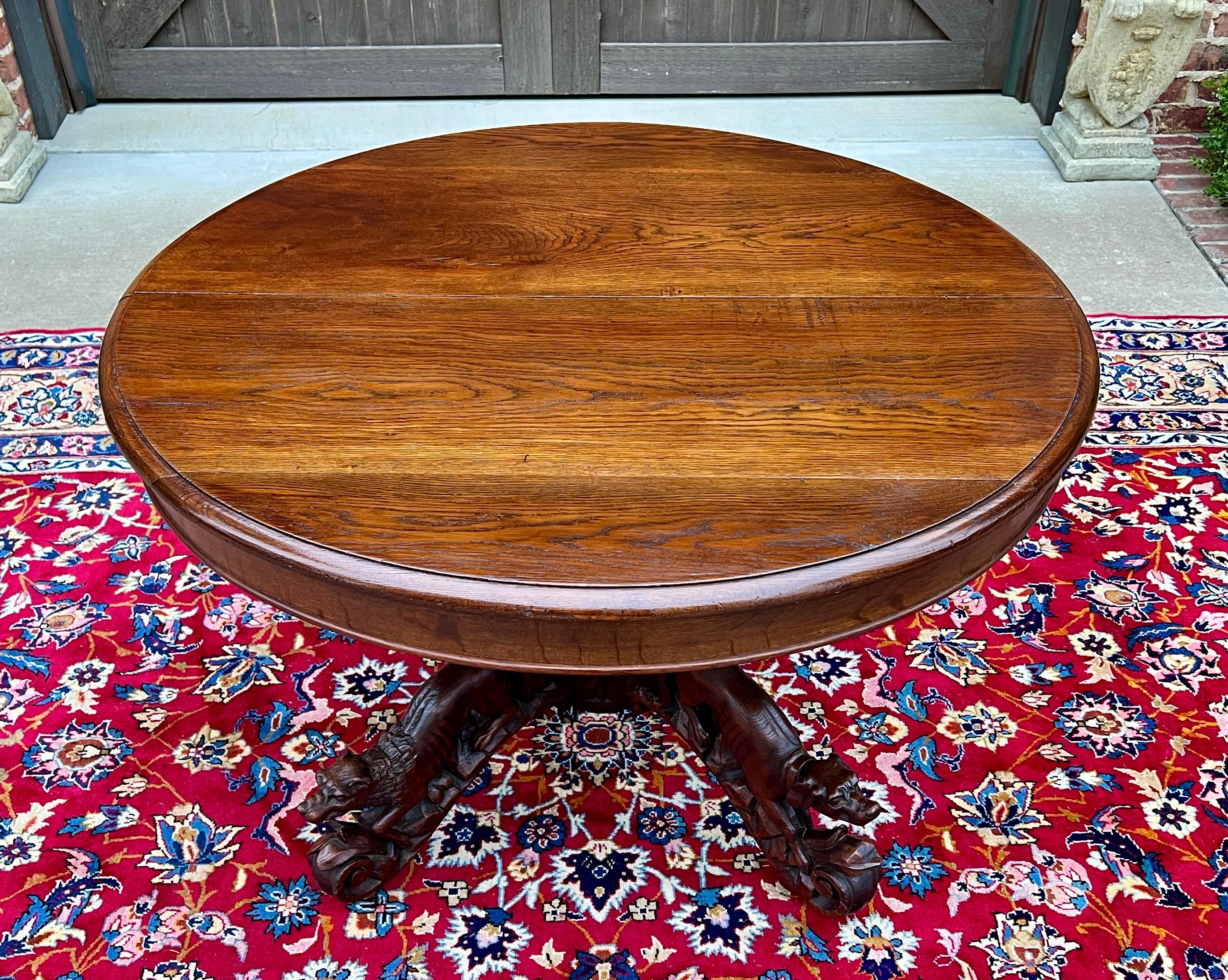 Antique French Round Game Card Dining Table Pedestal Oak HUNT Renaissance 19thC 3
