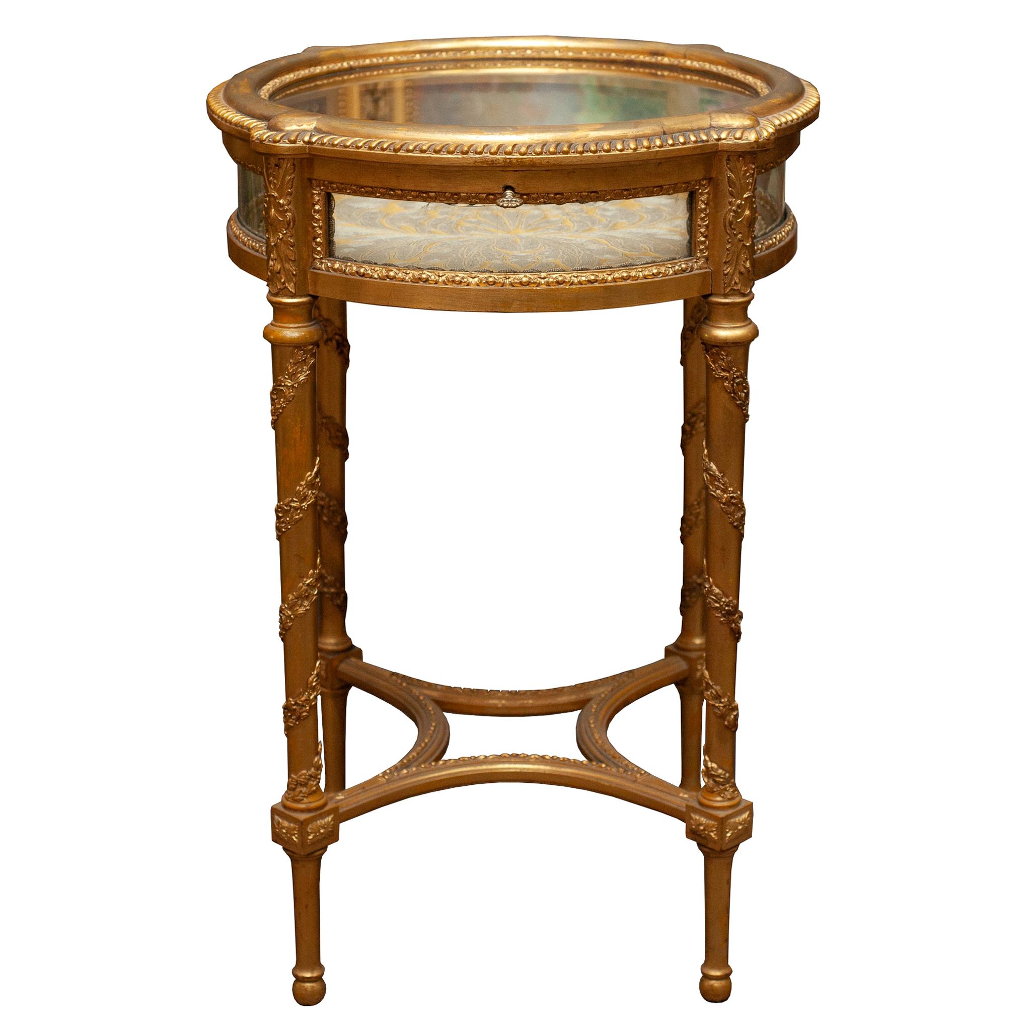 Antique French Round Hand-Carved and Gilded Display Table