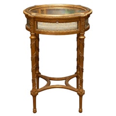 Antique French Round Hand-Carved and Gilded Display Table