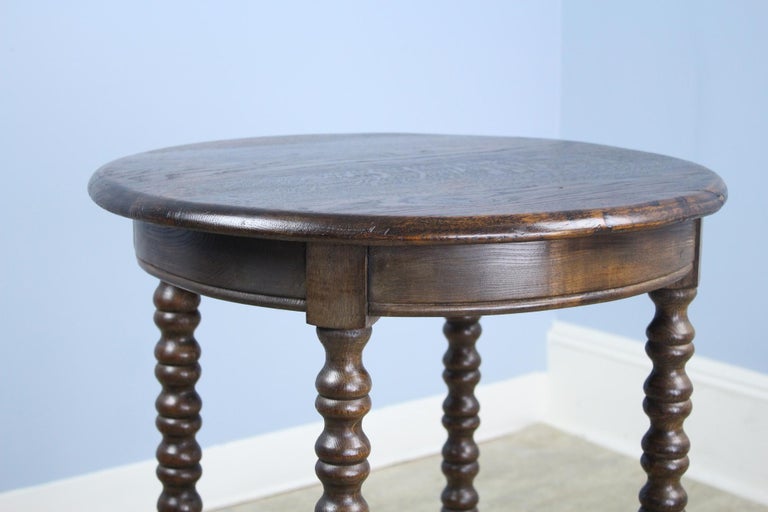Antique French Round Oak Side Table with Bobbin Legs at 1stDibs
