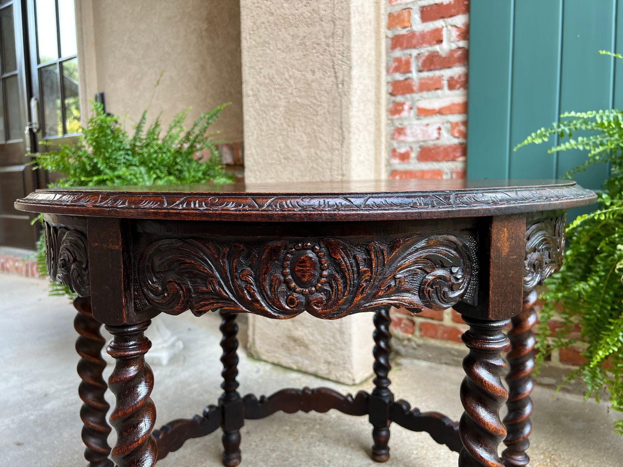 Antique French ROUND Side Center Table BARLEY TWIST Carved Oak Renaissance c1900 in vendita 8
