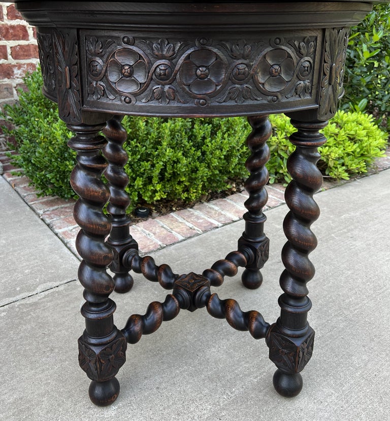 Antique French Round Side End Table Barley Twist Carved Oak Renaissance ...