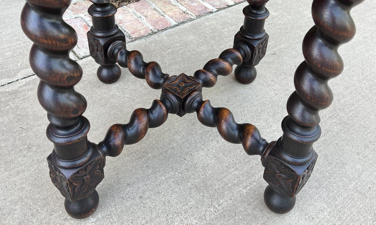 Antique French Round Side End Table Barley Twist Carved Oak Renaissance ...