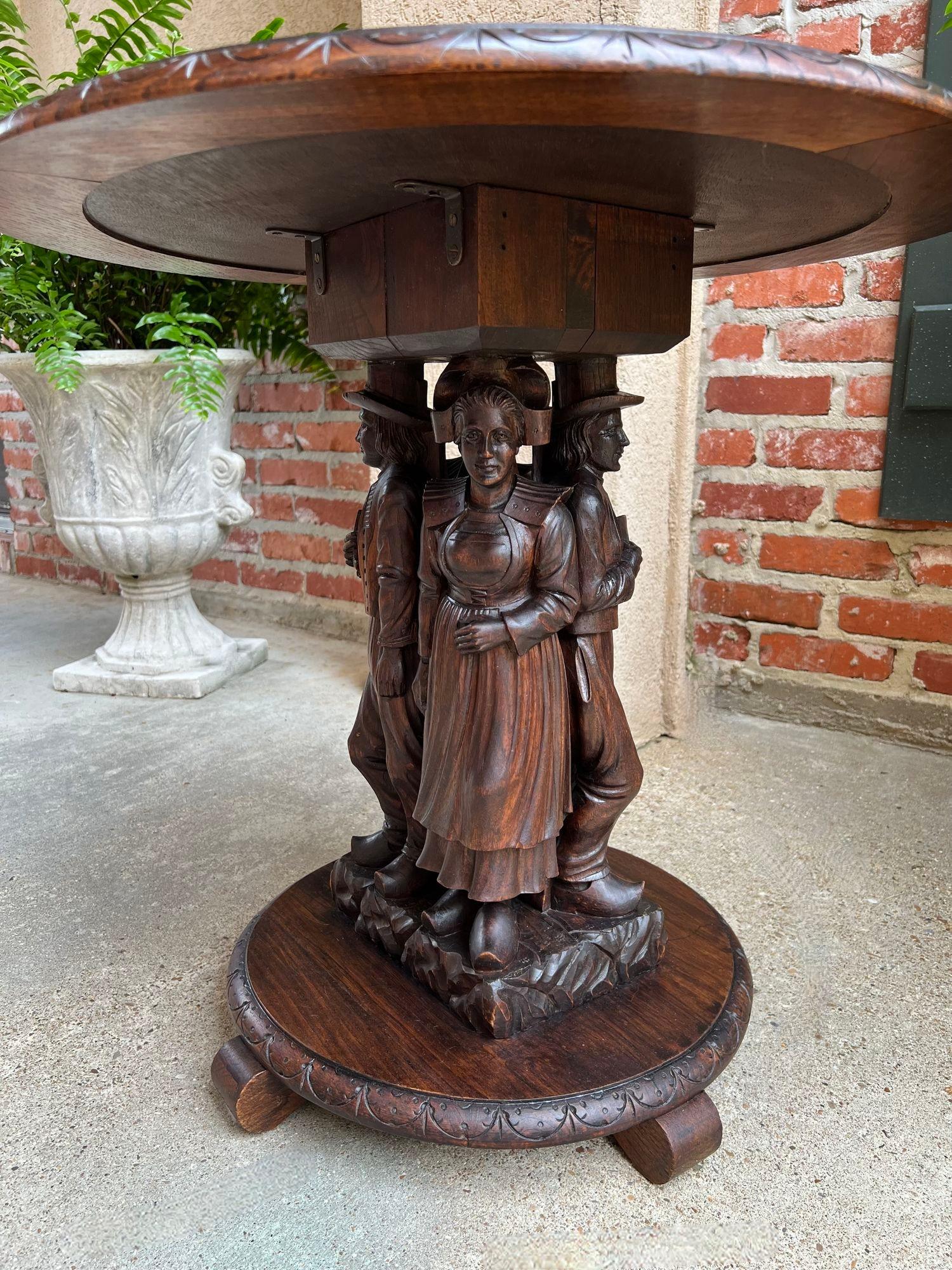 Antique French Round Side Lamp Table Breton Brittany Carved Oak Celtic Stand 6