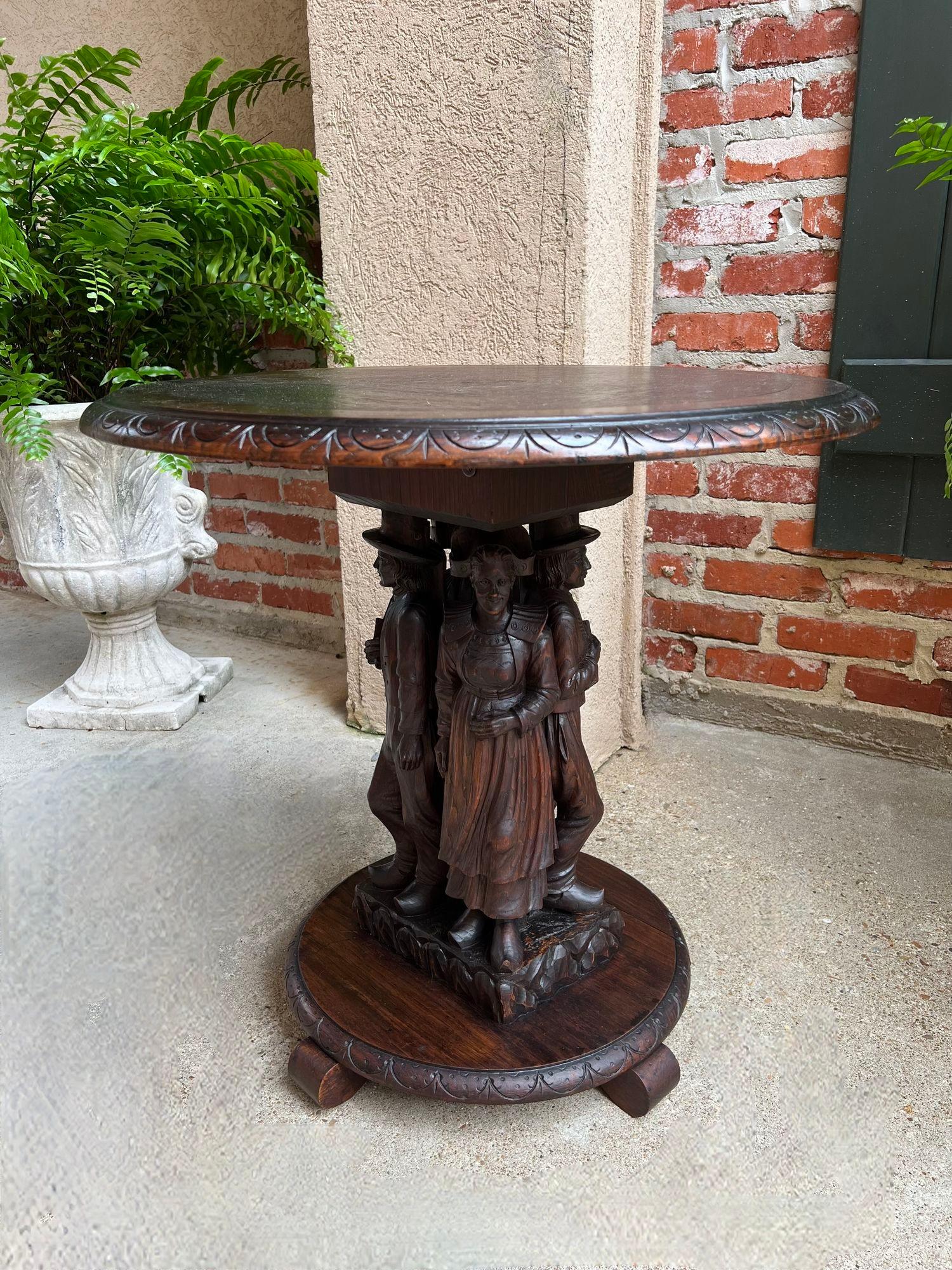 Antique French Round Side Lamp Table Breton Brittany Carved Oak Celtic Stand 10