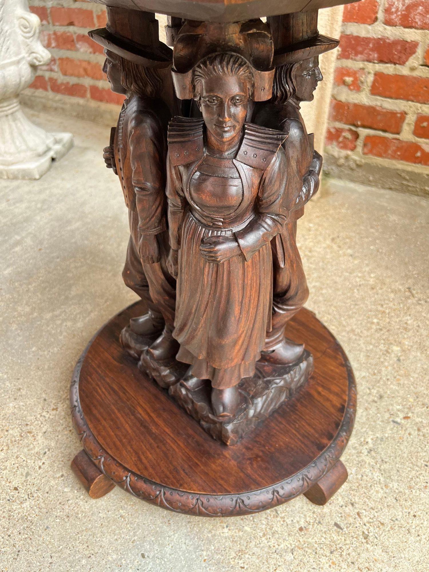 Antique French Round Side Lamp Table Breton Brittany Carved Oak Celtic Stand 13